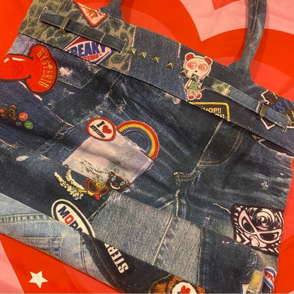 RARE Hysteric Glamour Patchwork Print Denim Birkin Bag - Picture 4 of 4